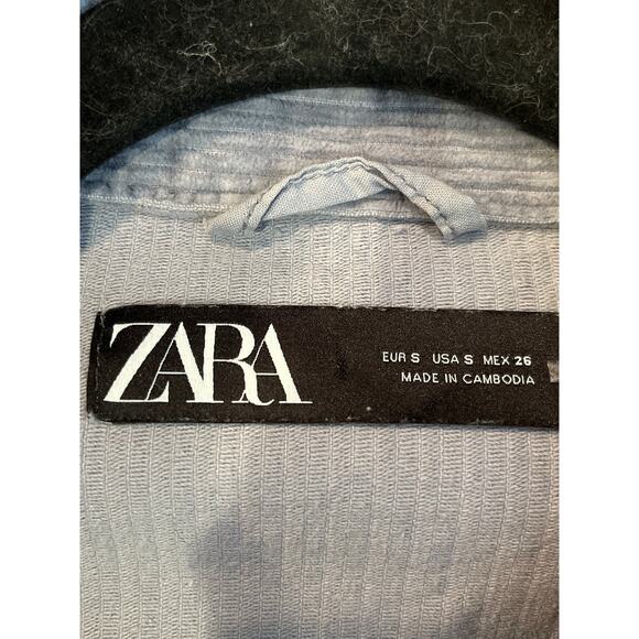 Zara Blue Corduroy Shacket Raw Hem Small - Picture 5 of 8